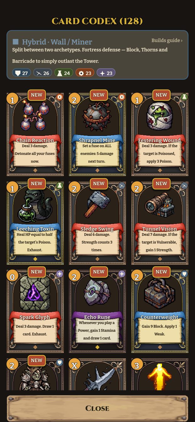 The Card Codex with NEW tags on the ten new cards