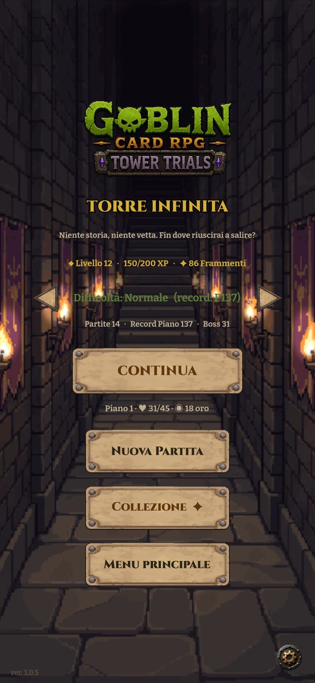 Il menu della Torre Infinita con livello, Frammenti e piano migliore