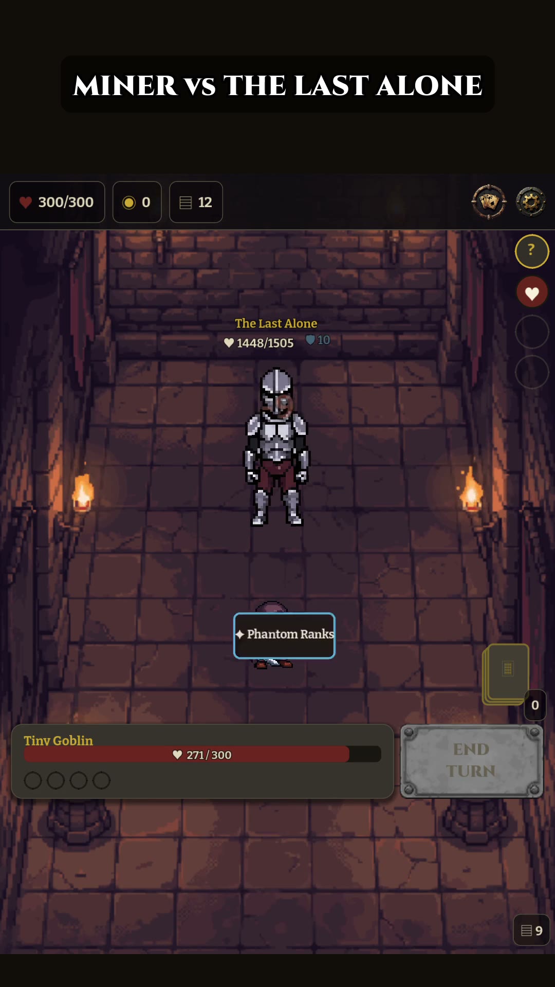 Miner vs The Last Alone: a silver armored knight boss with thousands of HP towers over the goblin.